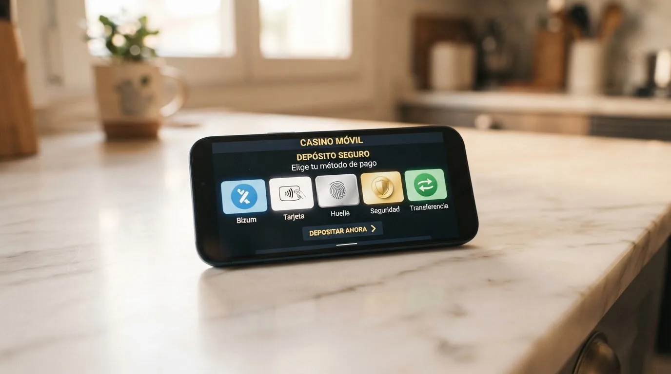 Los iconos de Bizum, Apple Pay, Google Pay, PayPal y Trustly alineados sobre el fondo de la app de un casino con licencia DGOJ