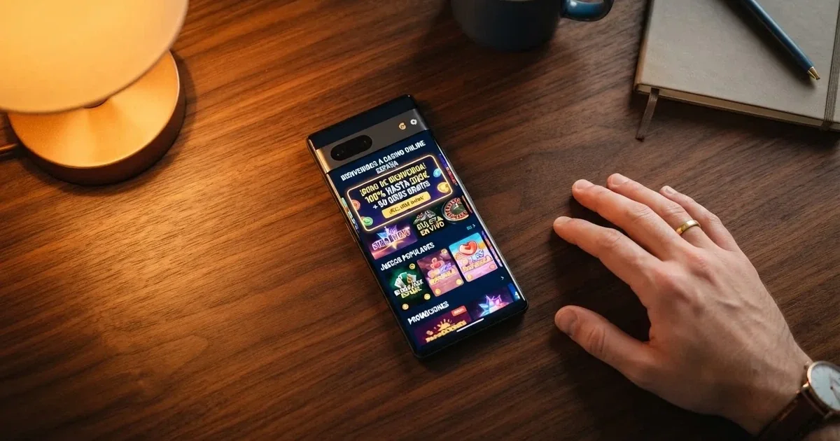 Pantalla de un casino online español con la oferta de un bono sin depósito destacada en la página de promociones