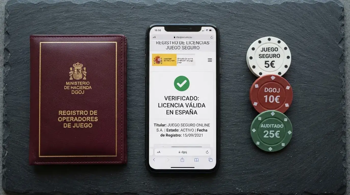 Documento oficial de licencia de juego de Curaçao junto a un monedero digital de criptomonedas sobre un escritorio