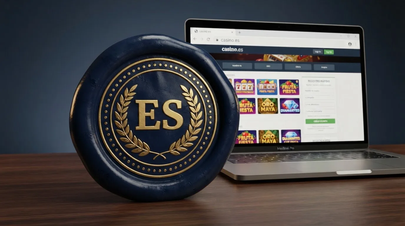 Logotipo oficial de la Dirección General de Ordenación del Juego junto al dominio .es de un casino online autorizado en España