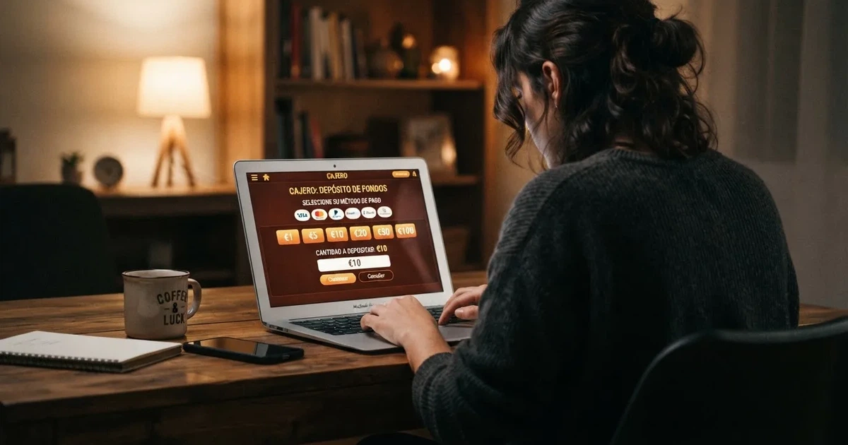 Pantalla de un cajero de casino online español mostrando las opciones de depósito con distintas cantidades y métodos de pago disponibles