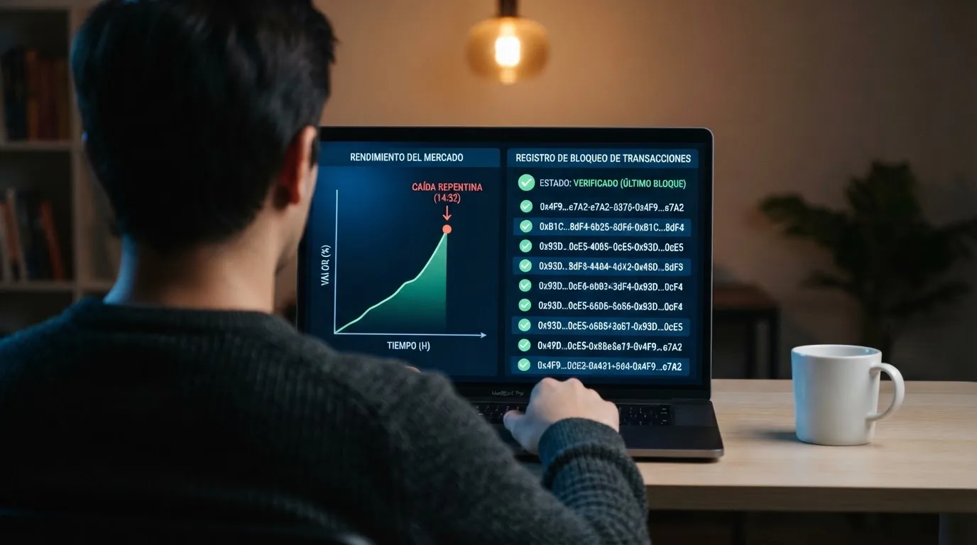 Una pantalla dividida: a la izquierda una partida de crash con su gráfica en tiempo real, a la derecha el panel de verificación criptográfica con el hash visible