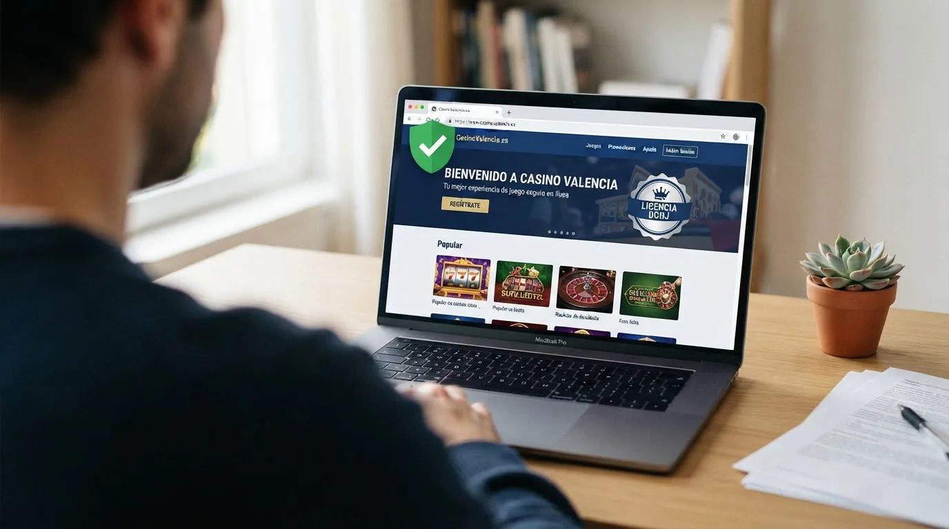 Pantalla de un casino online español mostrando el sello de la DGOJ y el dominio .es en la barra de direcciones
